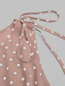 Sweetra 大码波点系带肩部荷叶边下摆无袖吊带衫 - 粉色 - 查看 4