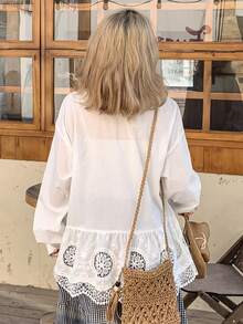 FRIFUL Áo sơ mi nữ dáng rộng, 100% cotton, thêu họa tiết, thích hợp cho kỳ nghỉ. - trắng - Xem 2