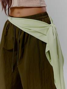 MUSERA Weite Hose mit Bindegürtel-Detail, Fallschirmhose, Streetwear, Coolgirl, sexy, lässig, Sommerlook - Dunkelgrün - Übersicht 5