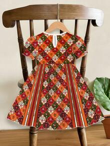 Barocker Stil elegantes, vintage, lässiges, süßes Puffärmel, süßer Rüschensaum Kurzarm Prinzessinnenkleid, geeignet für Frühling/Sommer Alltagstragen und Festivals - Verschiedenfarbig - Übersicht 2
