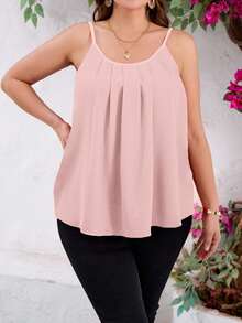 SHEIN Clasi Bộ 1 áo hai dây nữ cỡ lớn màu đen, trắng, đỏ thanh lịch. - Màu xanh nhạt - Xem 8