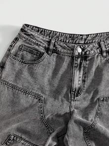ROMWE MEN Street Life Vaqueros desgastados de pierna ancha, holgados e informales con bolsillo y hebilla de avión para hombre - Marrón - Ver 10