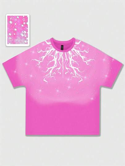 Street Life T-shirt à manches courtes pour hommes avec imprimé strass, convient pour un port quotidien