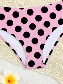 SHEIN 两件套女童泳衣套装，黑色波点印花，修身款，适合度假、海滩、夏季穿着。高腰比基尼套装，适合青少年女孩。两件套波点比基尼，适合青少年女孩的沙滩装。 - 彩色 - 查看 4