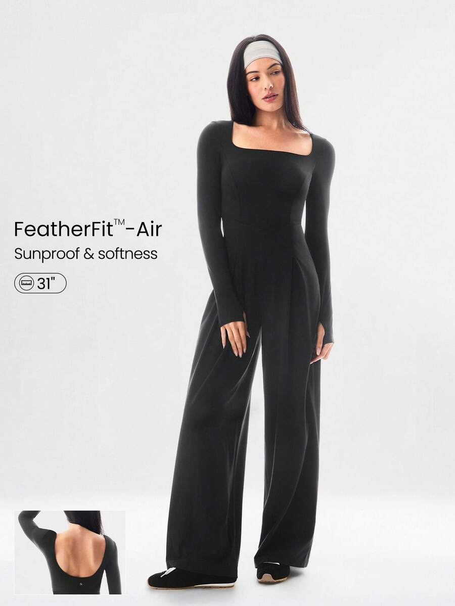 GLOWMODE FeatherFit™-Air 防晒工作服，方领露背阔腿长袖连体衣，带拇指孔，日常休闲穿着，可拆卸胸垫