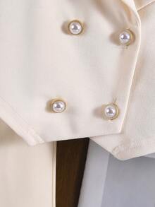 SHEIN Baby Girl Cute Apricot Blazer Collar Vest & Elastic Waist Pants Set, Summer - Apricot - View 7