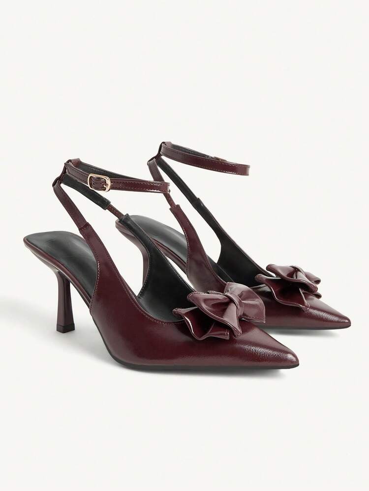 CUCCOO CHICEST Women's Elegant Pointed Toe High Heel Shoes With Layered Bow Ankle Wrap Design, Romantic And Sweet Wine Red Heels For Dates, Afternoon Tea, Work Spring Shoes Spring Break Easter Prom Heels For Christmas Valentine's Day Elegant Shoes