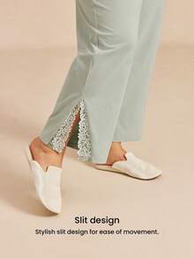 LUVLETTE Bộ đồ ngủ cỡ lớn dành cho nữ, chất liệu 100% cotton nguyên chất, mềm mại, sang trọng, gồm áo cài cúc và quần, viền ren. - màu xanh lá - Xem 5