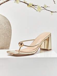 SHUZIA Women's Square Toe Gold Hardware Strappy Chunky High Casual Sandals - Gold - View 5