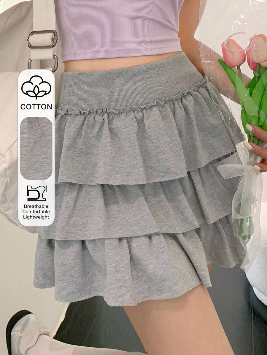 DAZY 女式休闲韩版荷叶边下摆迷你裙