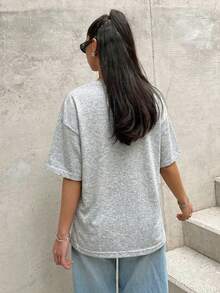 SHEIN EZwear 女士宽松圆领超大款灰色针织T恤 - 灰色 - 查看 2
