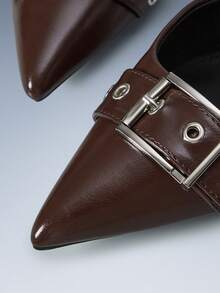 CUCCOO GRLICON 金属扣尖头细高跟鞋，性感时尚朋克风女式高跟穆勒鞋，适合搭配摩托车装扮，酷女孩风格，春夏皆宜，适合度假、旅行，2000年代风格 - 咖啡棕 - 查看 4