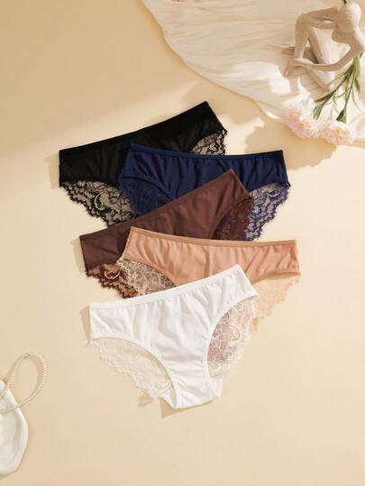 NudeFit 5 pezzi/confezione Slip bikini comodi in pizzo e pannelli per donna