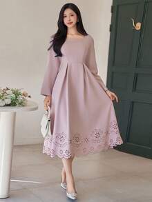 DAZY Vestido largo de mujer de cuello cuadrado elegante y de unicolor con diseño hueco, vestido de invitada de boda de verano y primavera - Rosa - Ver 1