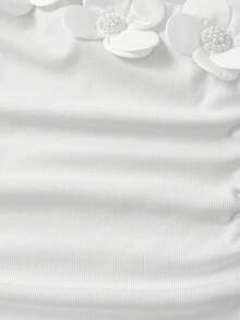 SHEIN 少女优雅派对花卉装饰单肩连衣裙 - 白色 - 查看 10