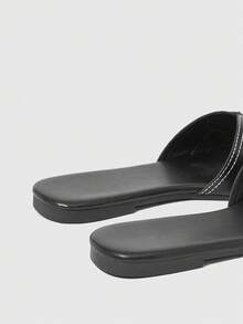 HighSole Sandalias planas de mujer con diseño de hebilla para uso diario - Negro - Ver 5