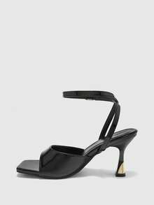 CUCCOO BIZCHIC 女士时尚性感黑色方头踝带高跟凉鞋，适合通勤、约会、派对、婚礼和假日场合。 - 黑色 - 查看 10