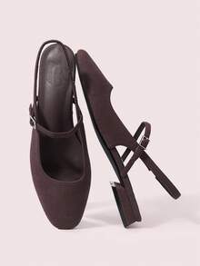CUCCOO DOLLMOD Giày bệt nữ kiểu Mary Jane hở gót mũi vuông bằng da bóng vintage, thoải mái cho đi làm, hẹn hò, dự tiệc, kỳ nghỉ, đám cưới, phong cách học sinh dễ thương. - Cà phê nâu - Xem 7