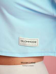 GLOWMODE Pima Cotton Win Soft Stretchy Breathable Overlapping Back Flap Ribbed Neckline Cuffs Thumbholes Long-Sleeve Crop Top Gym Workout Spring - Blue - View 5