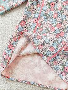 SHEIN 新生女宝宝可爱碎花宽松长袖连衣裙 - 綠色 - 查看 6