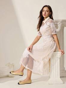 CUCCOO CHICEST 女士优雅通勤平底鞋，饰有3D立体花朵图案 - 金色 - 查看 3