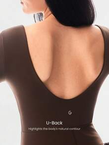 GLOWMODE FeatherFit™-Air Sunproof Work And Flow Square Neck Open U-Back Wide Leg Long Sleeve Bodysuit With Thumbholes Daily Casual Wear Removable Cups - Brown - View 3