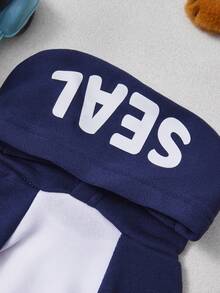 PETSIN 1pc Polyester Animal-Themed, Letter-Print, Warm Hooded Sweatshirt Suitable For Cats And Dogs, Both Indoors And Outdoors. - Blue and White - View 6