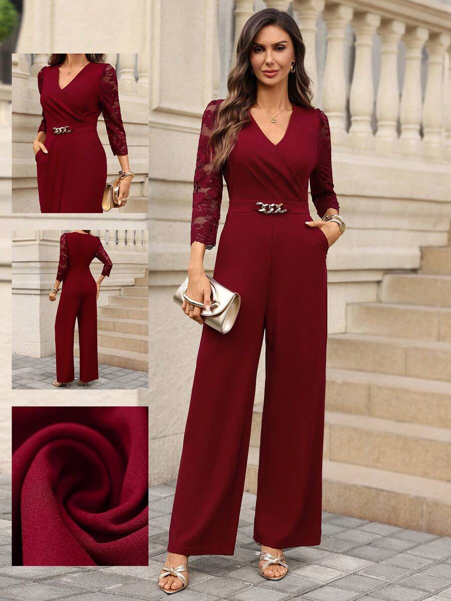 Editum Bộ jumpsuit nữ thanh lịch mới, cổ chữ V, thắt eo, chất liệu dệt kim co giãn, khóa kim loại trang trí và túi, phù hợp cho đi làm hàng ngày, công sở và nhiều dịp khác nhau. Trang phục ngày Valentine, trang phục mùa xuân, trang phục mùa hè, trang phục nghỉ xuân, trang phục lễ hội dành cho nữ. Phù hợp cho lễ hội mùa xuân/hè. Jumpsuit thanh lịch cho nữ, jumpsuit quần cho nữ, romper thanh lịch cho nữ, trang phục công sở thường ngày.