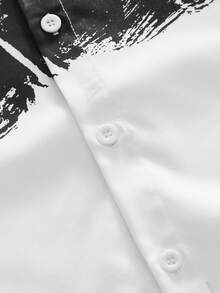 HIMLAND Men's Casual Arm Print Short Sleeve Shirt, Summer - White - View 7