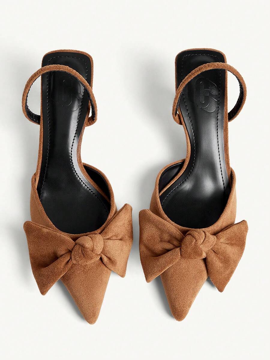 CUCCOO CHICEST Giày nữ bốn mùa kiểu nơ lớn mới, mũi nhọn, gót mỏng, cao gót, gợi cảm, thanh lịch, thời trang, chất liệu lông cừu, giày cao gót quai ngang, giày dự tiệc, hẹn hò, tiệc trà chiều, tiệc tối, tiệc cưới. - Nhung nâu - Xem 1