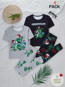 2件套男童恐龙印花短袖上衣和打底裤睡衣套装 - 彩色 - 查看 7