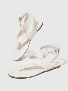 HighSole Dép xăng đan đế bằng quai ngang đa năng dành cho nữ. - trắng - Xem 3