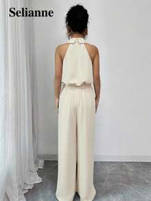 Selianne Apricot Cinched Waist Wide Leg Jumpsuit - Apricot - View 2