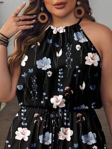 EMERY ROSE 大码无袖印花宽松连体裤 - 黑色 - 查看 5