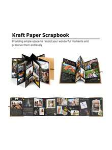 1PC Creative Accordion Fold DIY Photo Album, Blank Black Leather Scrapbook, Festival Love Confession Memory DIY Album - Black - View 2