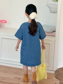 DAZY Young Girl' Textured Washed Korean Style Casual Dress - Blue - View 2