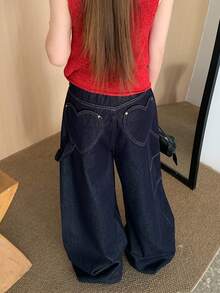 Dazy Tall Quần cargo ống đứng dáng rộng dành cho nữ, quần jeans phong cách đường phố thường ngày. - Rửa tối - Xem 3
