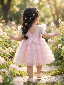 SHEIN Đầm lưới nhiều màu sắc thanh lịch và dễ thương cho bé gái với nơ và dây đeo - Nhiều màu - Xem 9