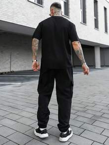 Artur Kramer 男士翻盖口袋侧抽绳腰工装裤，秋季 - 黑色 - 查看 4