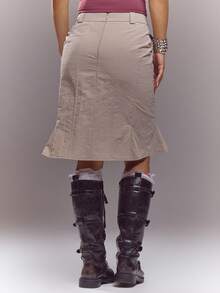 MUSERA Mid Rise Utility Fitted Midi Skirt Spring Summer Cute Sexy Streetwear Night Out Ballet Sleeze - Grey - View 4