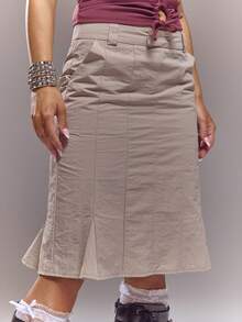 MUSERA Mid Rise Utility Fitted Midi Skirt Spring Summer Cute Sexy Streetwear Night Out Ballet Sleeze - Grey - View 5
