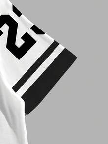 Manfinity Joysei 男士洛杉矶23号字母印花撞色T恤和短裤套装 - 黑色 - 查看 3