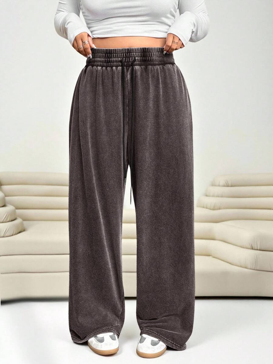 Solflare 大码女式宽松直筒休闲裤，巧克力棕色 - 巧克力棕 - 查看 1