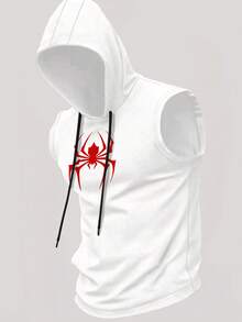 Manfinity EMRG Men's Spider Print Drawstring Hooded Sports Tank Top - White - View 1