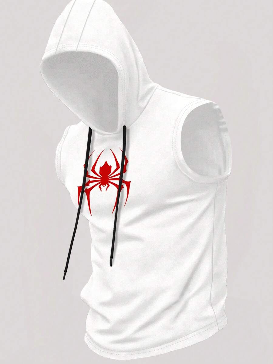 Manfinity EMRG Men's Spider Print Drawstring Hooded Sports Tank Top - White - View 1