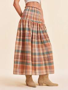 Coeurva Women's Spring Summer Plaid Woven Skirt,/Dress,Two Ways To Dress,Suitable For Spring/Summer Vacation,Boho Chic Skirt - Brown - View 5