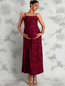 MaterniChic Maternity Burgundy Summer Elegant Formal Textured Dress,Photography Outfits Perfect For Vacation Baby Shower Party Wedding Guest Luxury Evening Dress - Burgundy - View 5