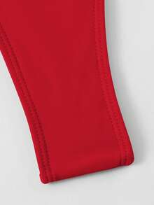 Swim Vcay Solid Color Minimalist Design Summer Fashion Bikini Bottom - Red - View 5