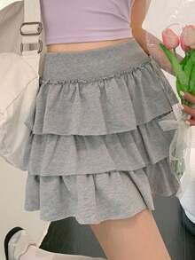 DAZY 女式休闲韩版荷叶边下摆迷你裙