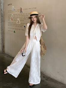 DAZY Women's Embroidered Lace Blouse & A-Line Skirt Set, Sweet & Elegant Hollow-Out Floral Embroidery Crop Top & Skirt 2-Piece Outfit Summer - White - View 5